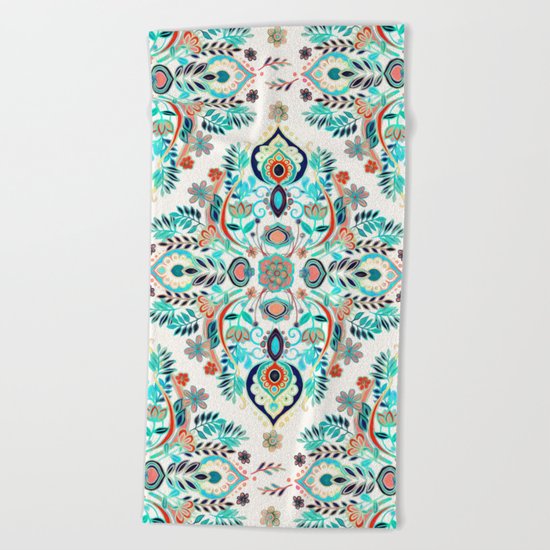 Modern Folk in Jewel Colors Beach Towel