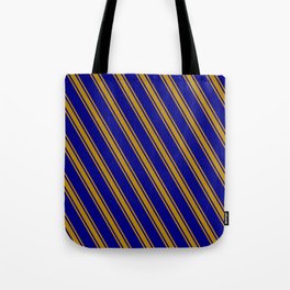 [ Thumbnail: Blue & Dark Goldenrod Colored Lines Pattern Tote Bag ]