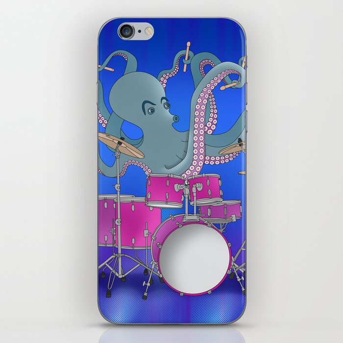 Octopus Playing Drums - Blue iPhone Skin