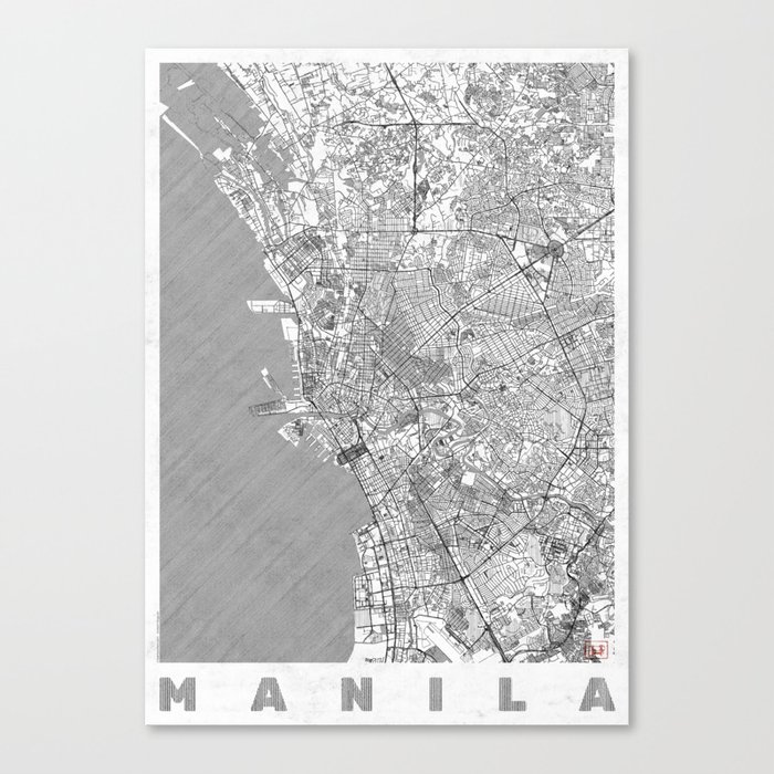 Manila Map Line Canvas Print