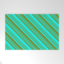 [ Thumbnail: Aqua & Green Colored Lined Pattern Welcome Mat ]
