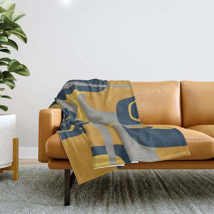 Midcentury Modern Abstract 2 in Mustard Navy Blue and Gray Throw