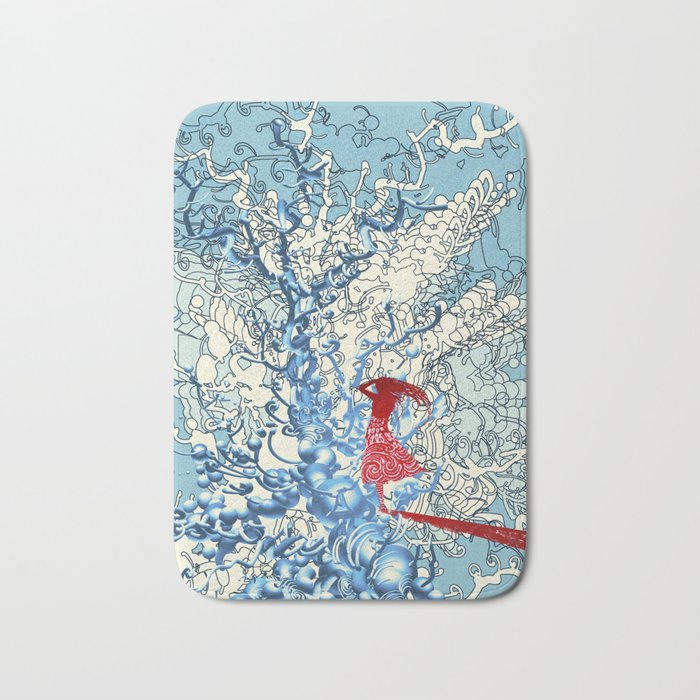 Pop Art Girl With Turquoise + Cream Abstract Whimsy Bath Mat