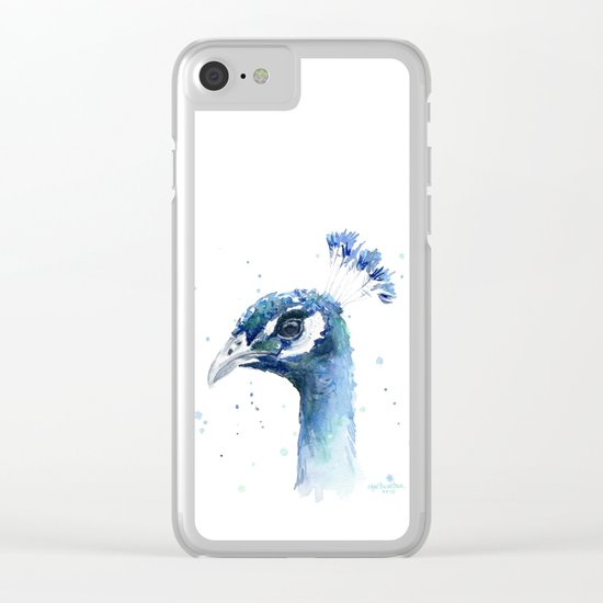 Peacock Watercolor Painting Bird Animal Clear iPhone Case