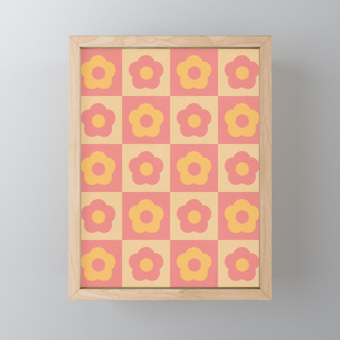 60s Daisy Pattern Pink Framed Mini Art Print