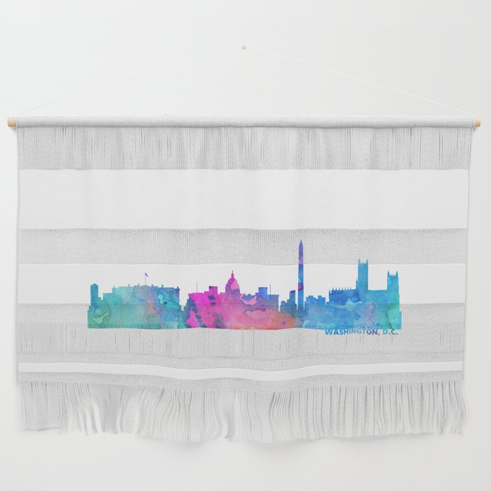 Washington D.C. Skyline Watercolor Blue Orange Pink Purple Green Washington D.C. US City Skyline Wall Hanging