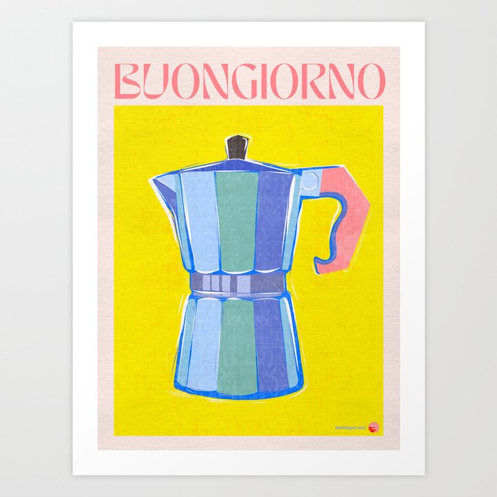 Buongiorno - Bold Retro Italian Coffee Maker Art Print