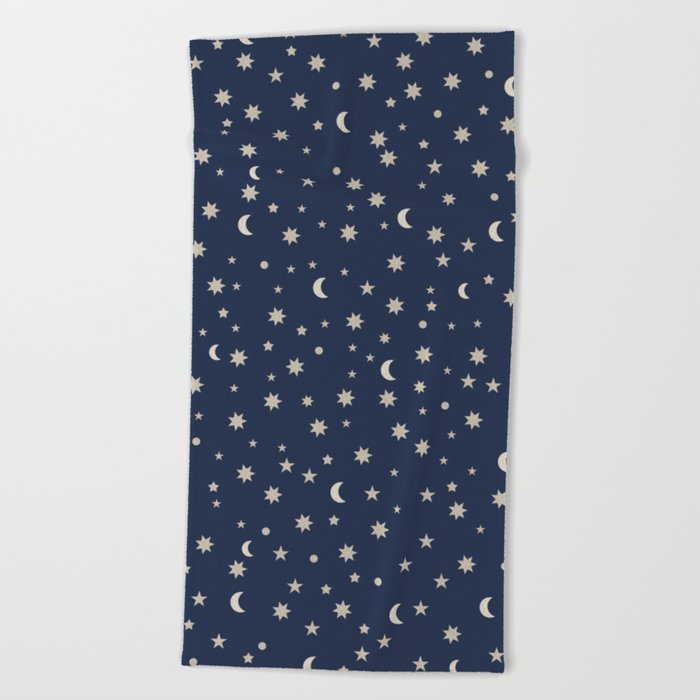 Moon Stars Pattern - Dark Blue Beach Towel