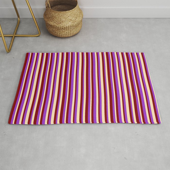 Maroon, Dark Orchid, and Beige Colored Striped/Lined Pattern Rug