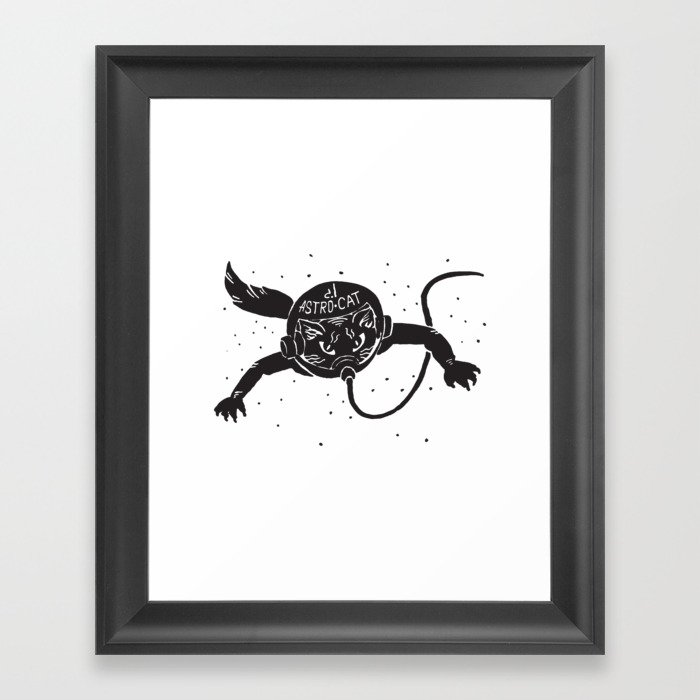 Astro Cat black Framed Art Print