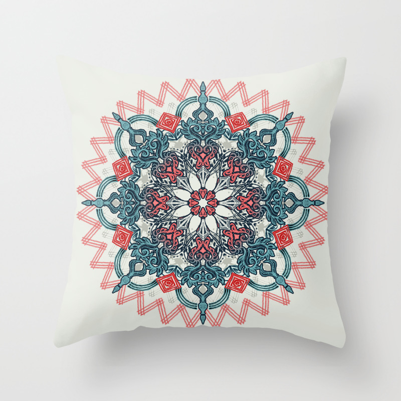 Coral Teal Tangle Medallion Throw Pillow By Micklyn Society6