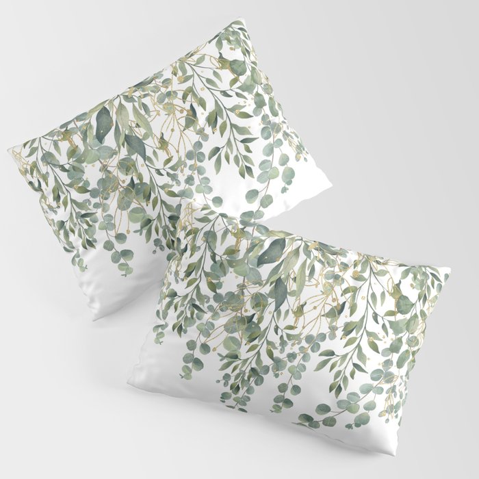 Gold And Green Eucalyptus Leaves Pillow Sham