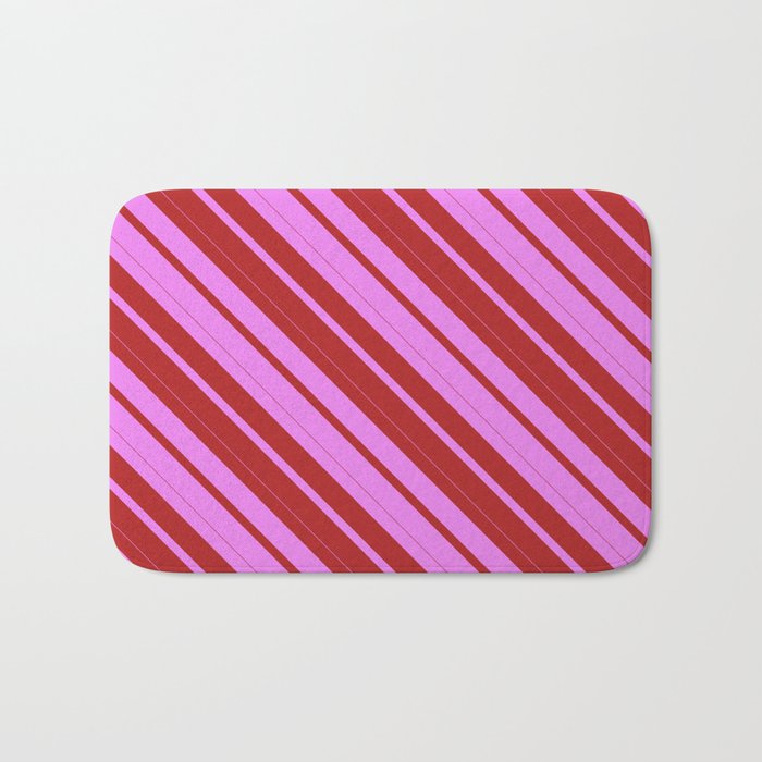 Violet and Red Colored Striped Pattern Bath Mat