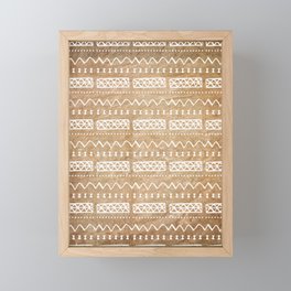 Tan Brown and White Bow Tie Zig Zag Mud Cloth Pattern Framed Mini Art Print