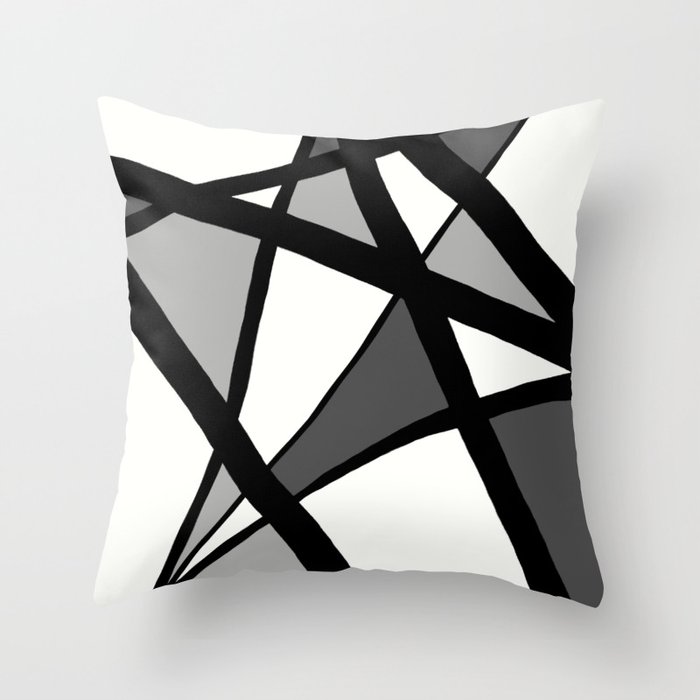 Geometric Line Abstract Black Gray White Throw Pillow By