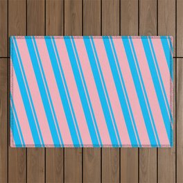 [ Thumbnail: Deep Sky Blue and Light Pink Colored Striped/Lined Pattern Outdoor Rug ]