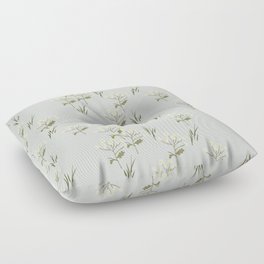 White flowers botanical pattern. Cottagecore Floor Pillow