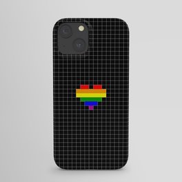 Pixel Love (rainbow square heart on black) iPhone Case