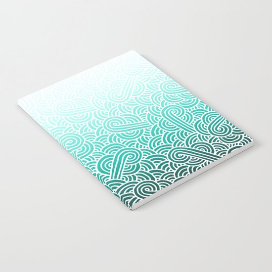 Ombre turquoise blue and white swirls doodles Notebook