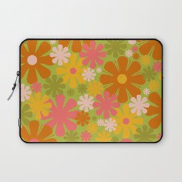 Retro 60s 70s Aesthetic Floral Pattern in Lime Green Pink Yellow Orange Laptop Sleeve