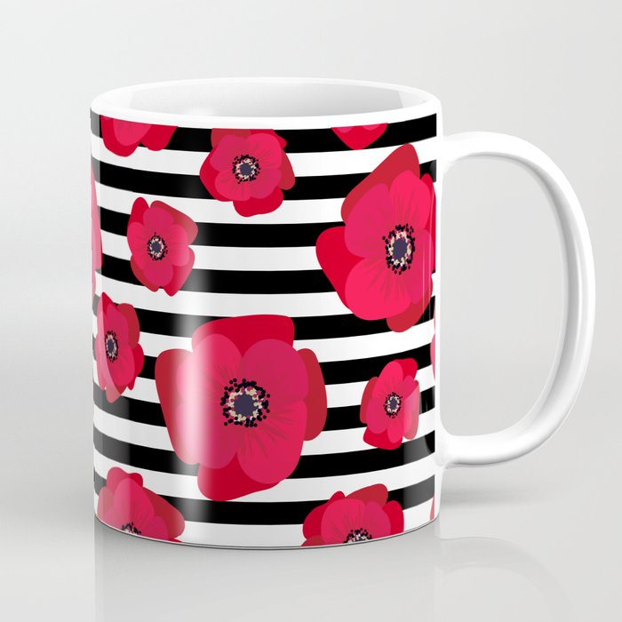 Red Poppies & Stripes Coffee Mug