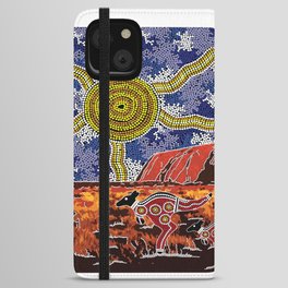 Authentic Aboriginal Art - Uluru (Blue) iPhone Wallet Case