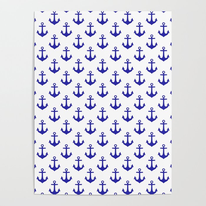 Anchors (Navy Blue & White Pattern) Poster