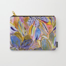 Purple Orchid Floral with Gold Carry-All Pouch