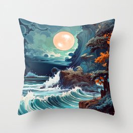 Waves in the Moonlight Art Throw Pillow