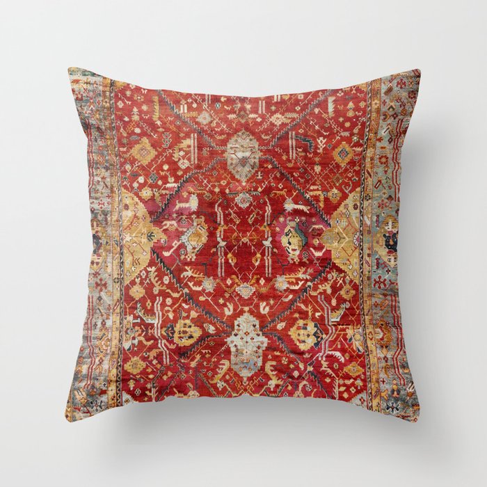 Antique Turkish Oushak Rug Print Throw Pillow