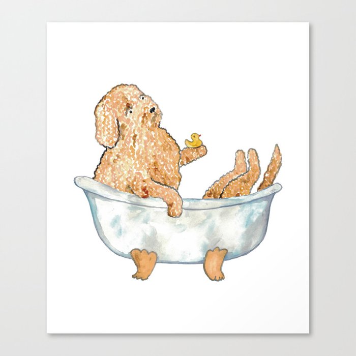 Golden doodle dog brown toilet Painting Canvas Print