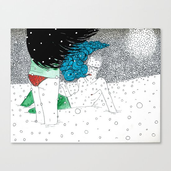 snow fight Canvas Print