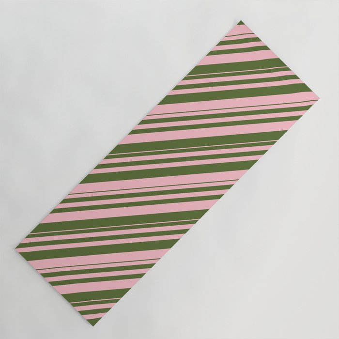Pink and Dark Olive Green Colored Lines/Stripes Pattern Yoga Mat