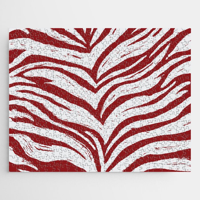 Tiger Stripes -Red & White - Animal Print - Zebra Print Jigsaw Puzzle