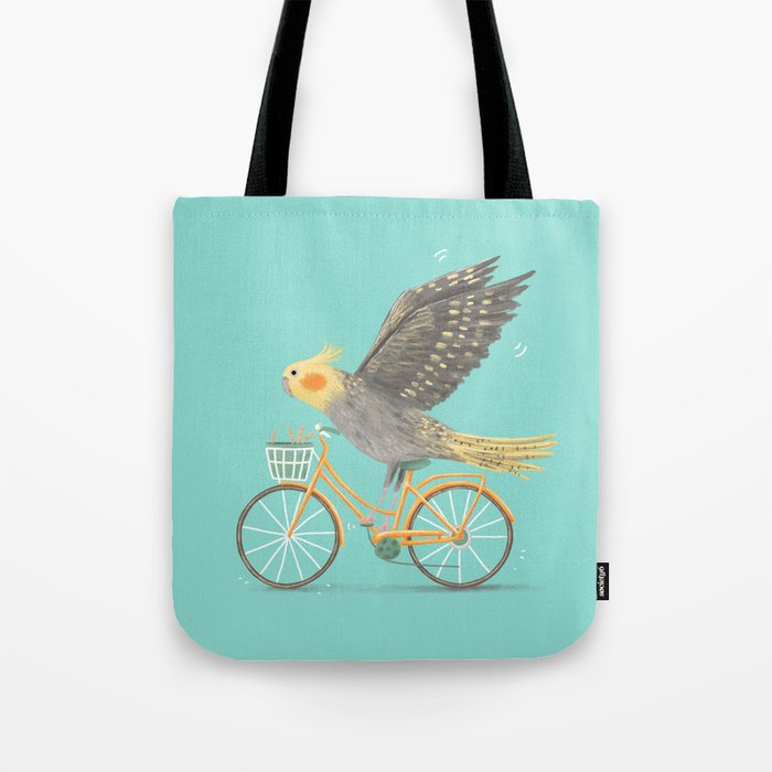 Cockatiel on a Bicycle Tote Bag