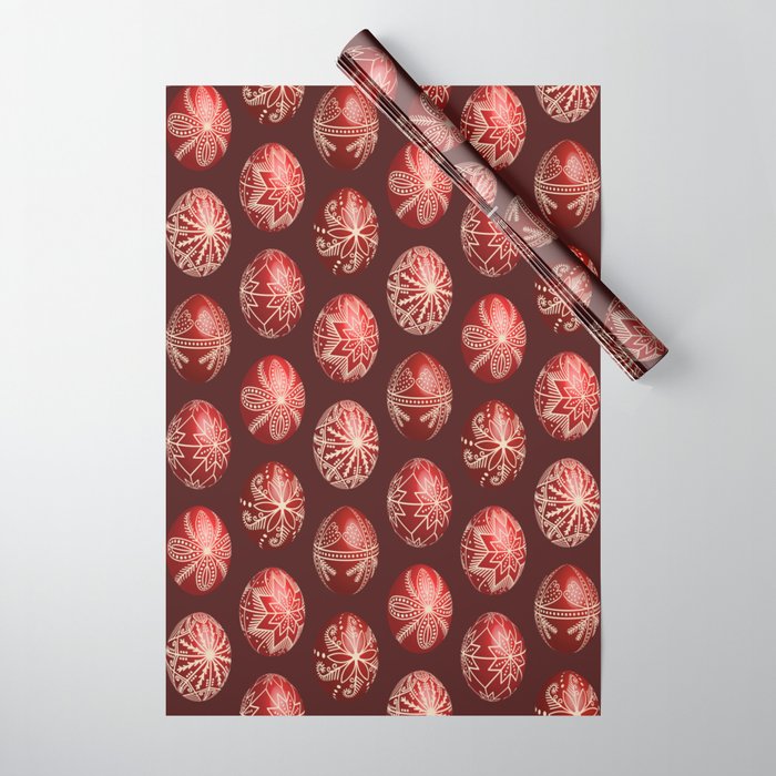 Realistic easter red dyed eggs pysanka Wrapping Paper