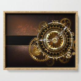 Steampunk Clock with Gears Serving Tray
