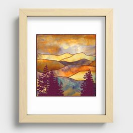 Mountains Landscape watercolor mixed media Recessed Framed Print