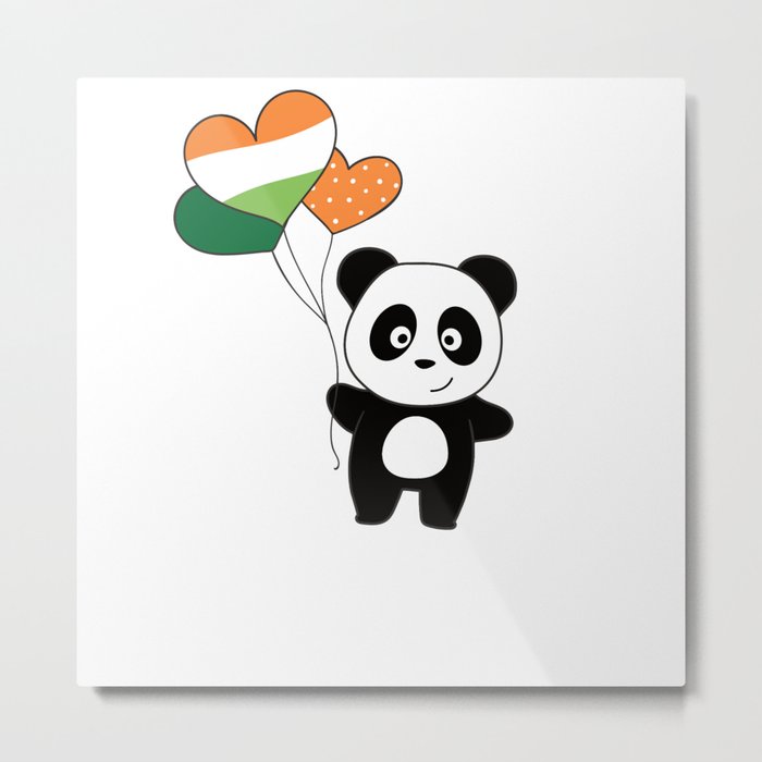 Panda With Ireland Balloons Cute Animals Happiness Metal Print