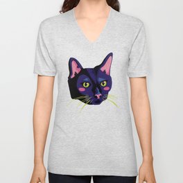 Graphic Cat Head - Blue Palette V Neck T Shirt