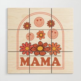 Mama flowers and smiling faces design Wood Wall Art