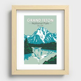 Grand Teton Jackson Hole Valley National Park Wyoming Vintage Recessed Framed Print
