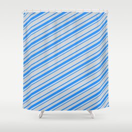 [ Thumbnail: Light Gray & Blue Colored Lined Pattern Shower Curtain ]