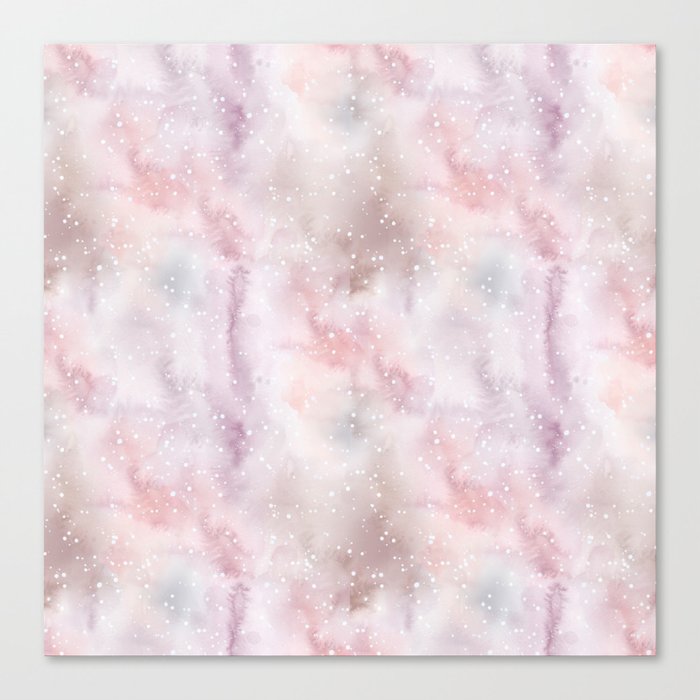 Mauve pink lilac white watercolor paint splatters Canvas Print