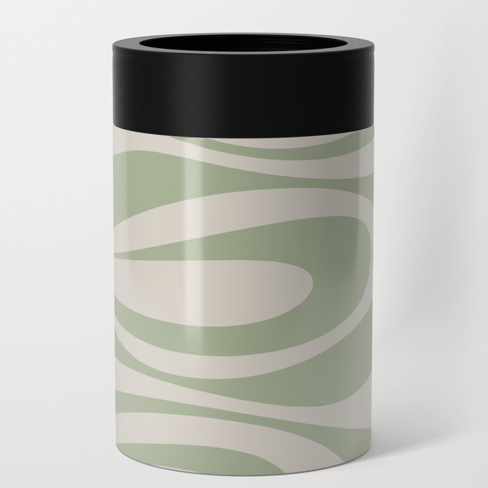 Mod Thang Retro Modern Abstract Pattern Sage Green and Beige Can Cooler