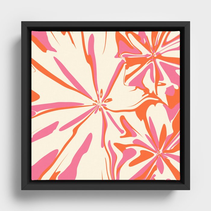 Fantasy Floral - Pink, Orange and Cream Framed Canvas