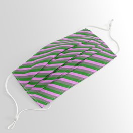 [ Thumbnail: Violet, Dim Gray, and Green Colored Striped Pattern Face Mask ]