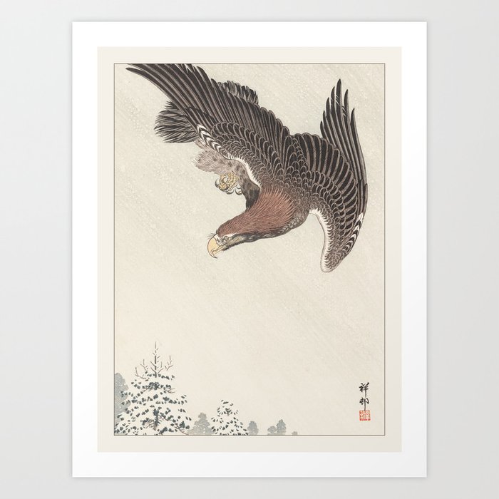 Shoson Ohara Eagle in Snowstorm Japanese Bird Art Art Print