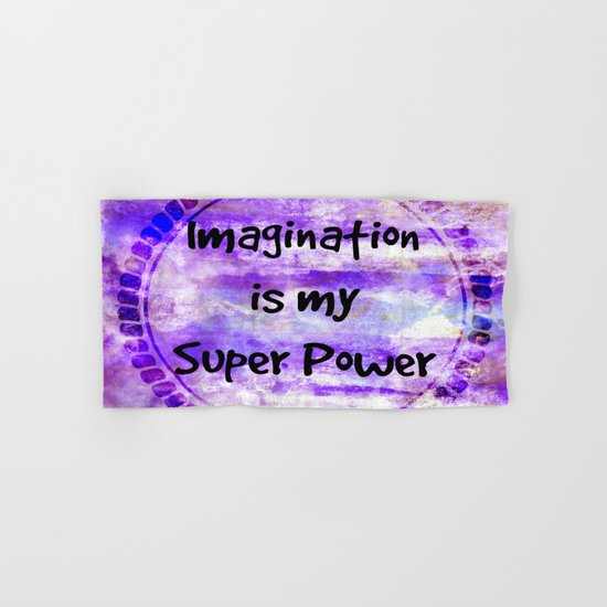 IMAGINATION IS MY SUPER POWER Inspirational Fine Art Painting Typography Lavender Purple Clouds Hand & Bath Towel