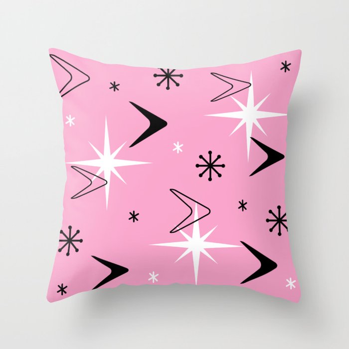 Vintage 1950s Boomerangs and Stars Pink Throw Pillow
